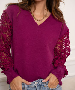 ANDORA KNITTED LACE PULLOVER - VIOLET