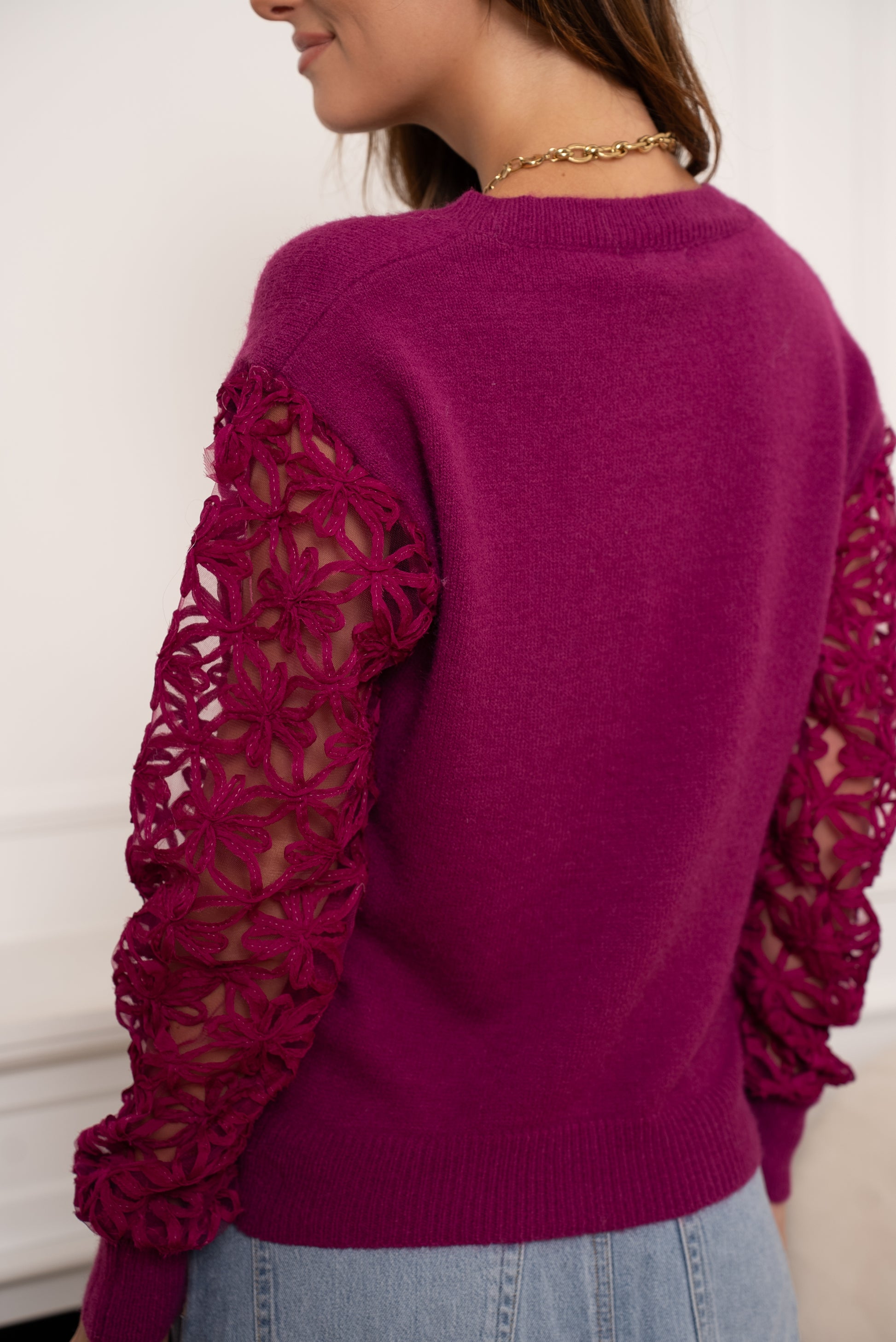 ANDORA KNITTED LACE PULLOVER - VIOLET