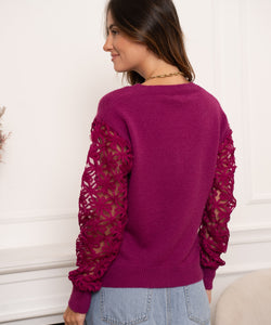 ANDORA KNITTED LACE PULLOVER - VIOLET