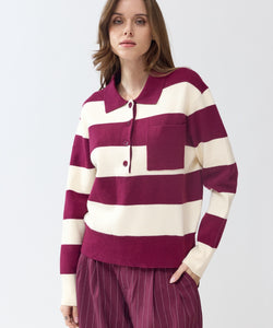 YASMIN STRIPED POLO - WINE