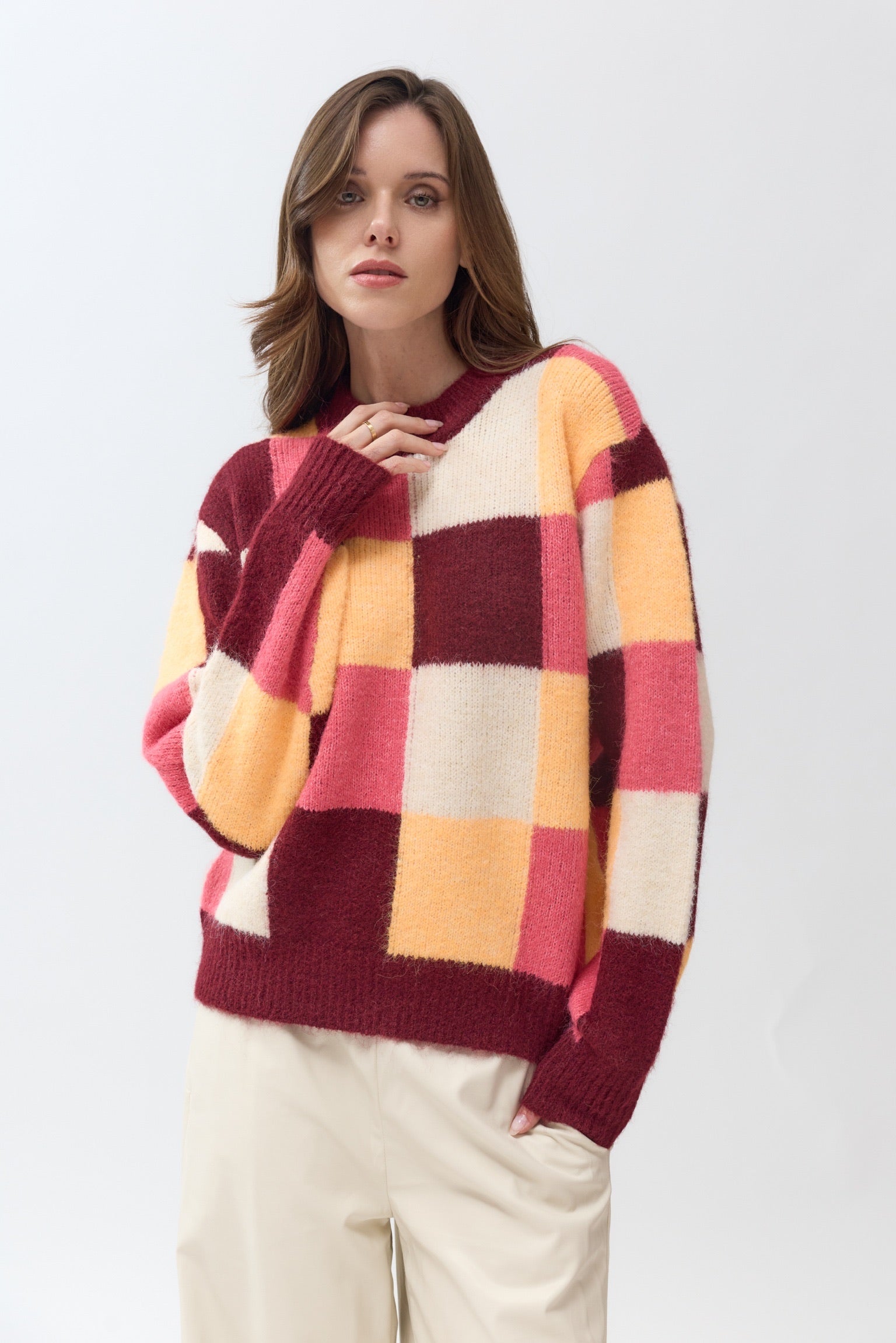 JUDE BLOCKED KNIT - WINE