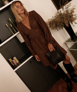 AYA EMBROIDERY DRESS - BROWN