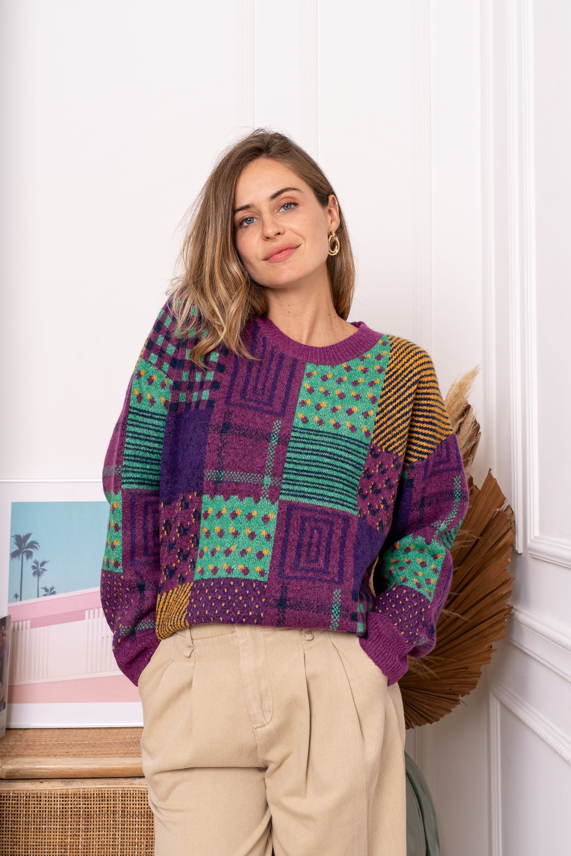 BARBORA BLOCKED PULLOVER - PURPLE