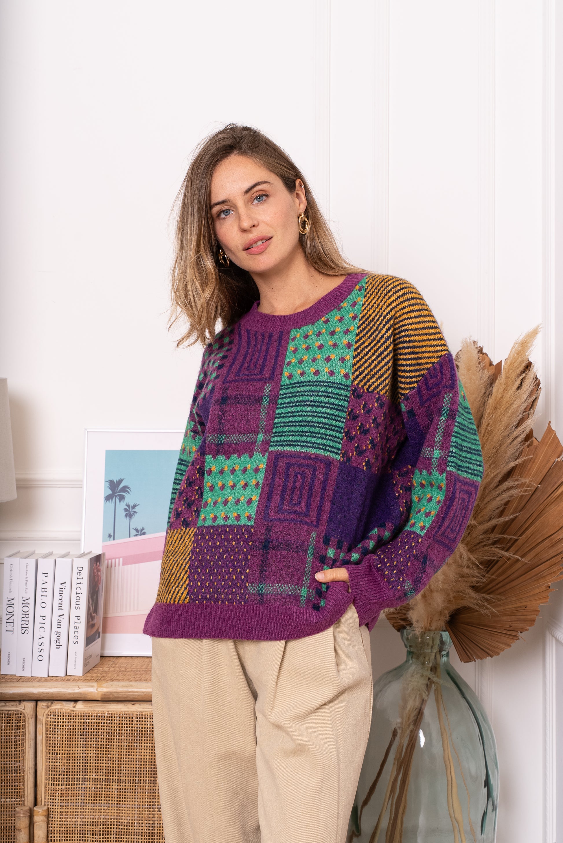 BARBORA BLOCKED PULLOVER - PURPLE