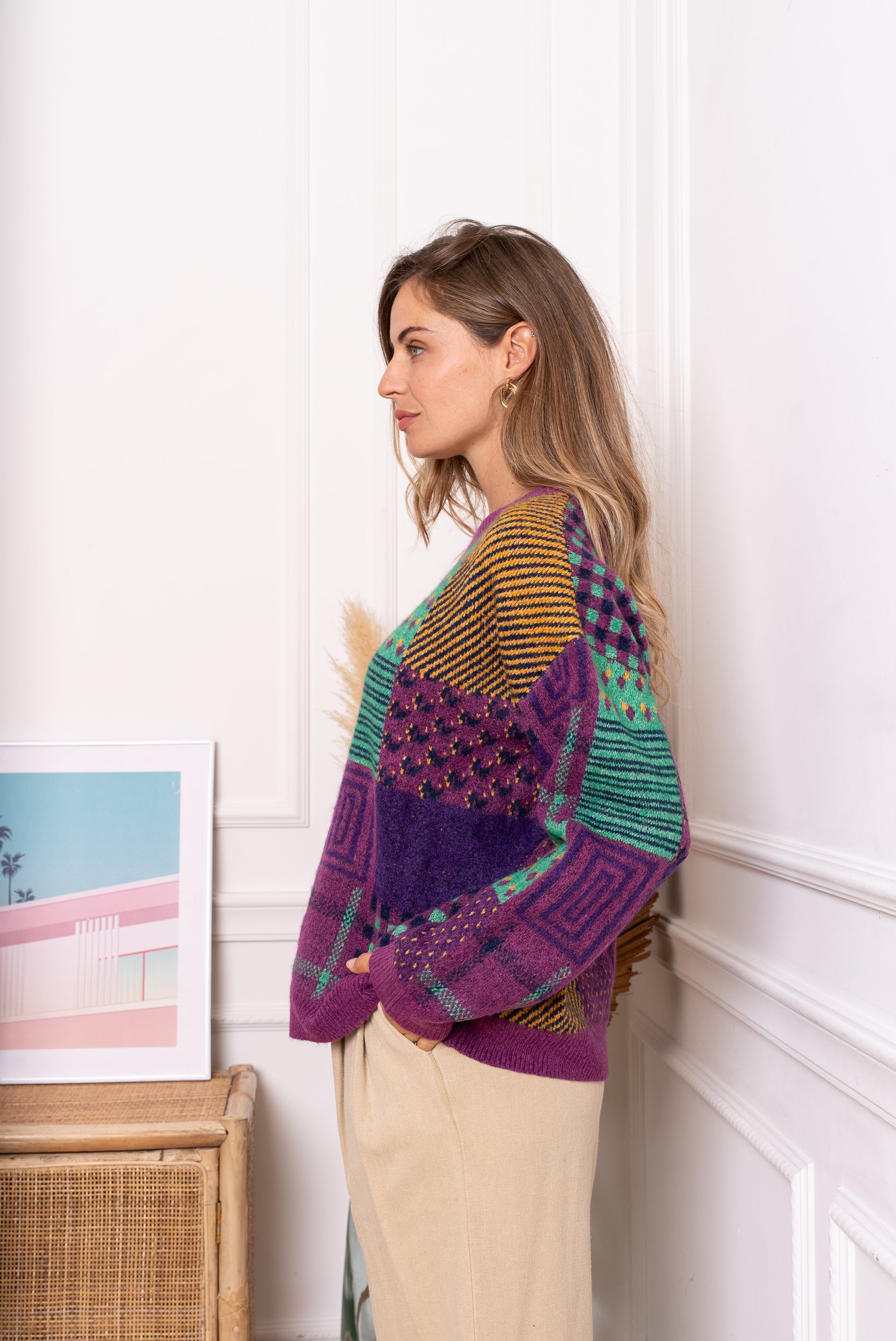 BARBORA BLOCKED PULLOVER - PURPLE