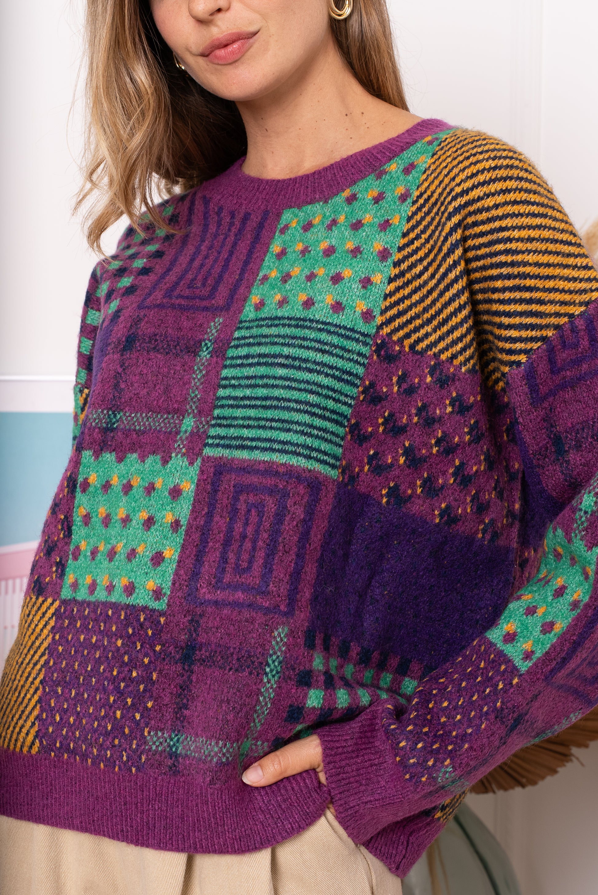 BARBORA BLOCKED PULLOVER - PURPLE