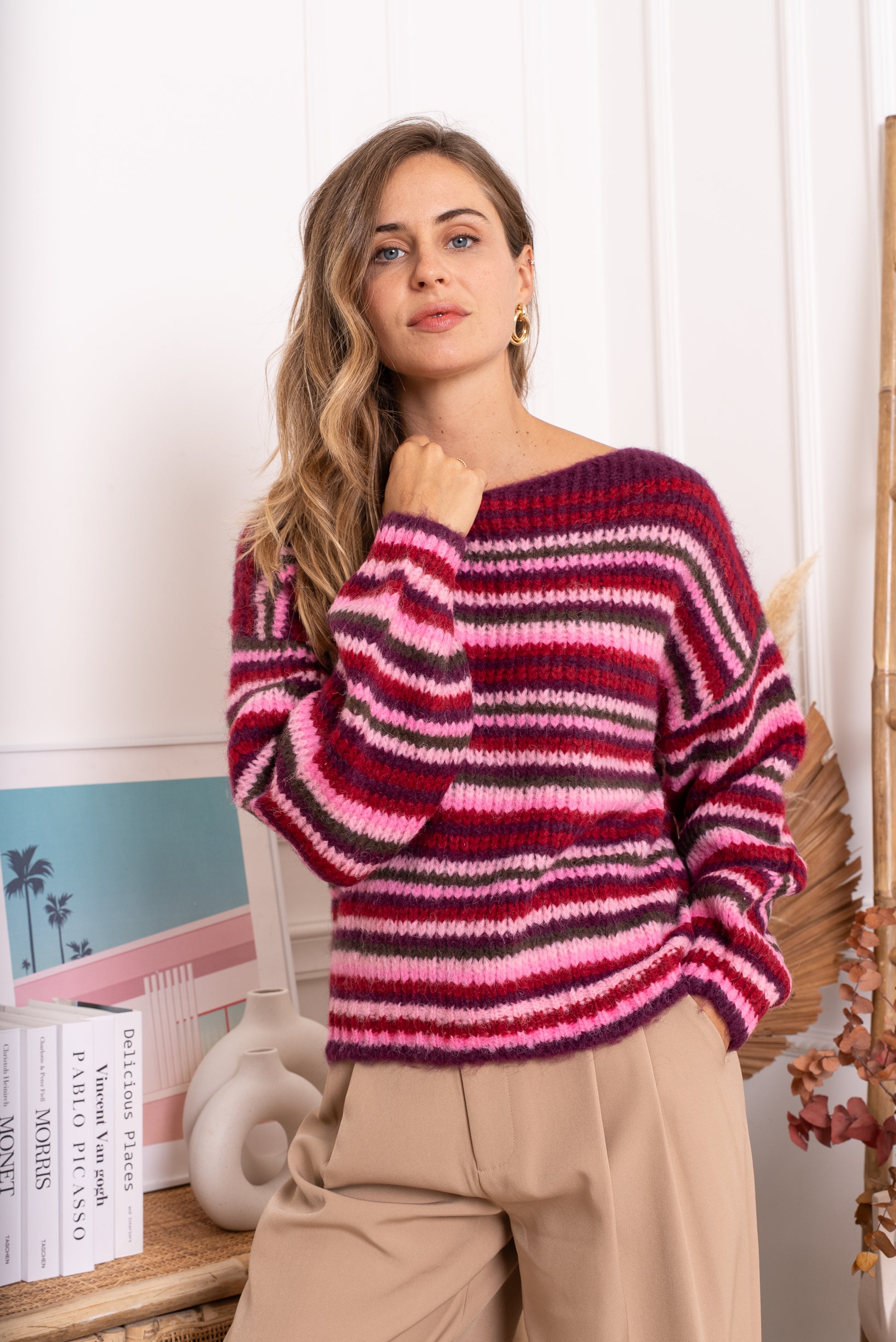 ROSEY STRIPED PULLOVER - BORDEAUX