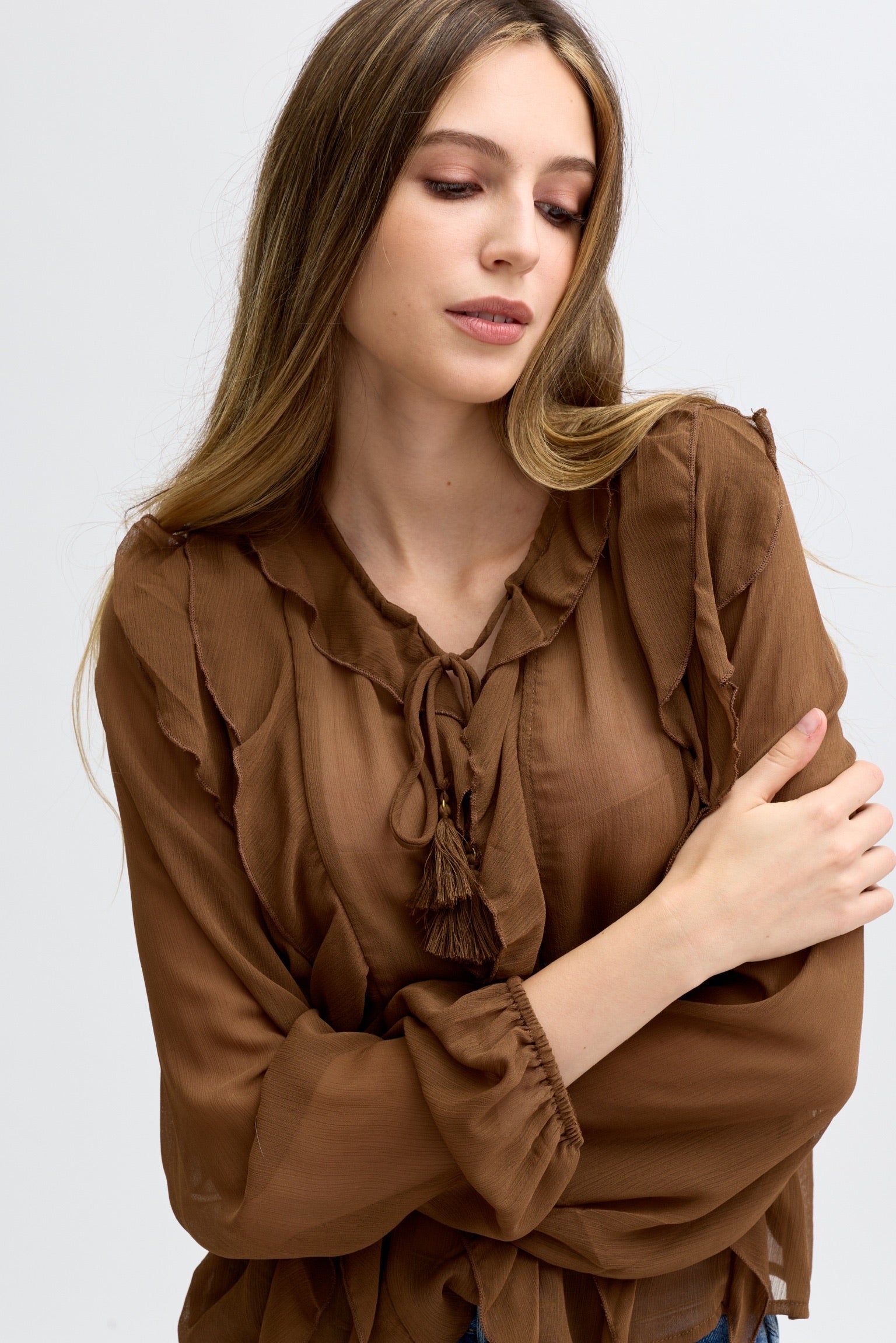 INKE RUFFLES BLOUSE - BROWN