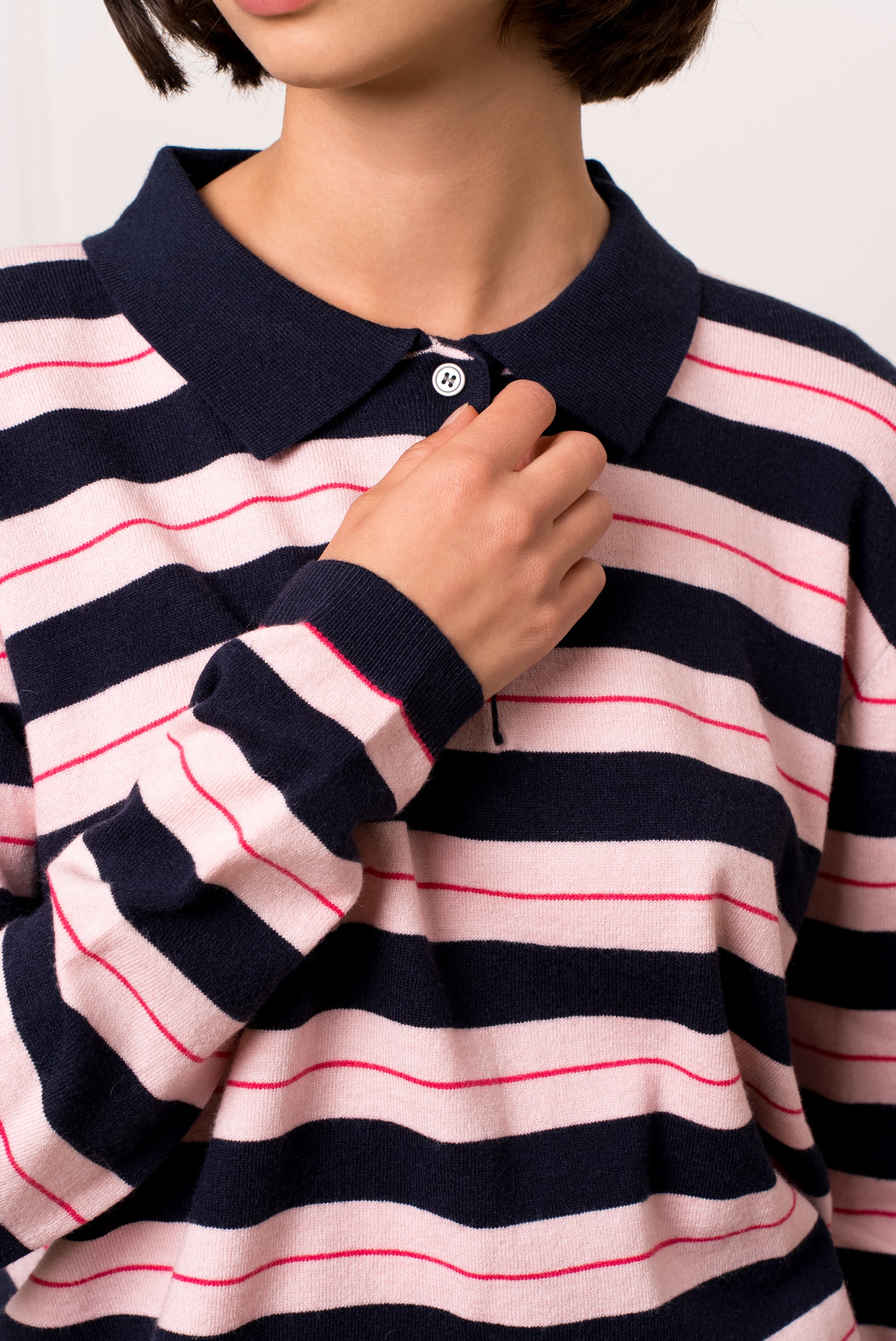 JOELLA STRIPED POLO - NAVY/PINK