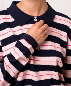 JOELLA STRIPED POLO - NAVY/PINK
