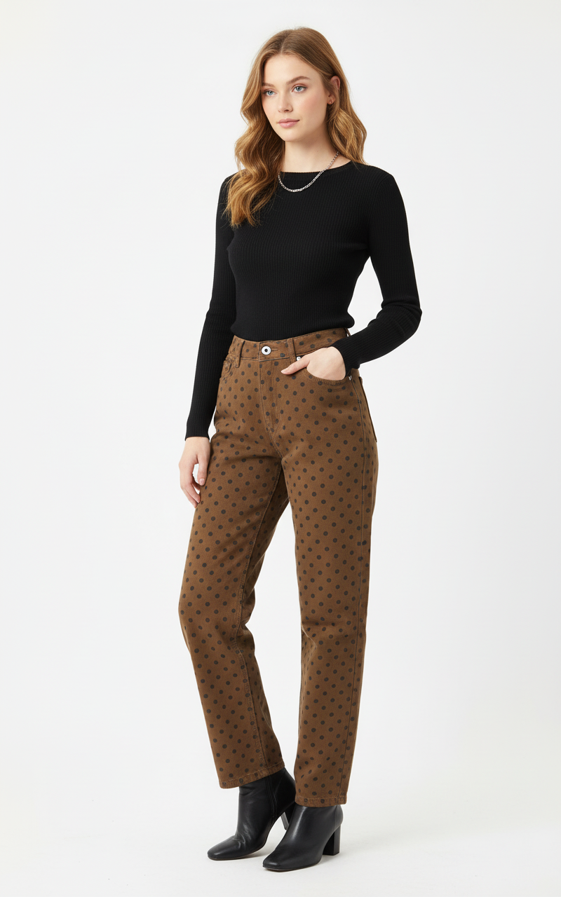 POLKA DOT JEANS - BROWN
