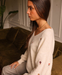 FLORIANE EMBROIDERY KNIT - OFFWHITE