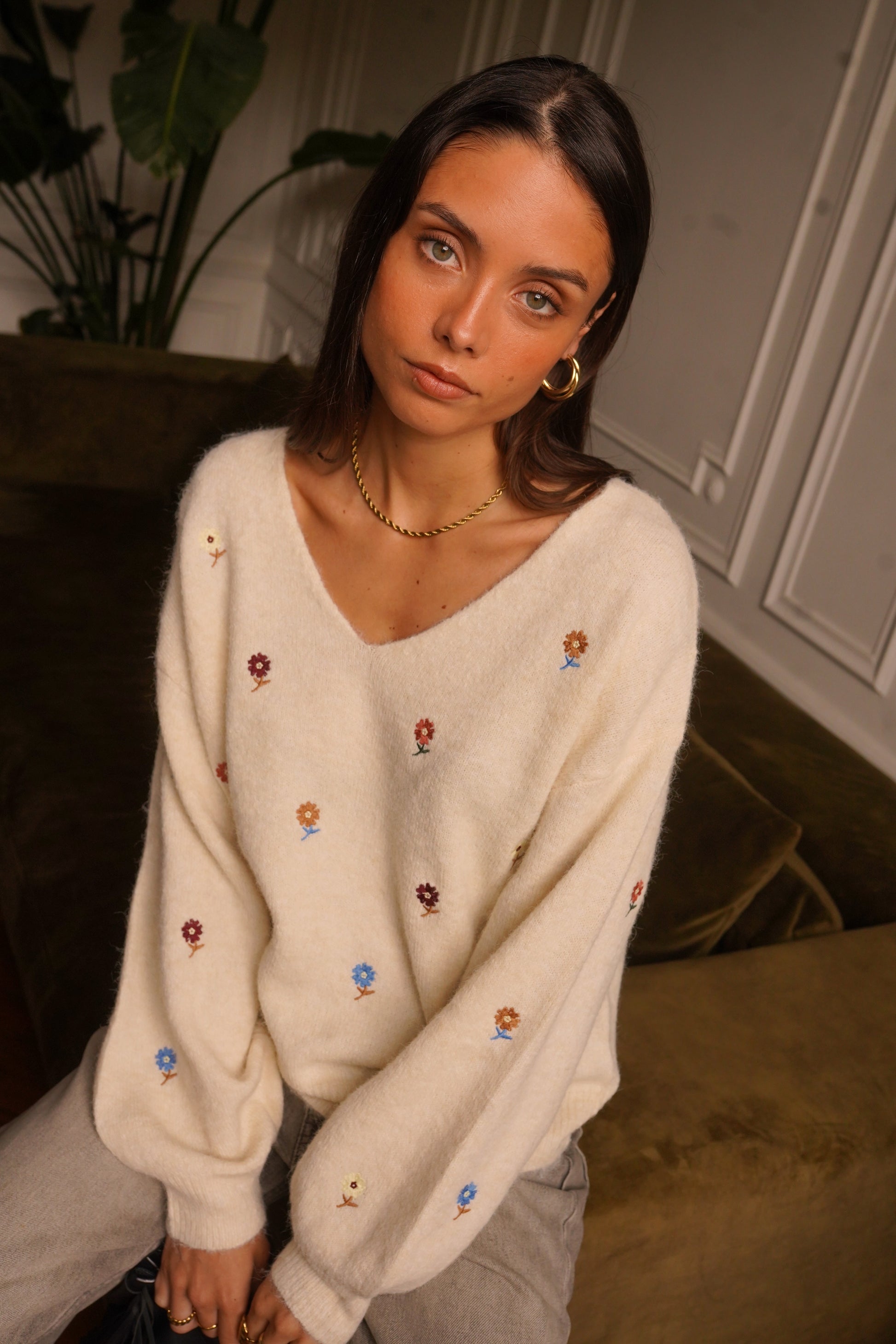 FLORIANE EMBROIDERY KNIT - OFFWHITE