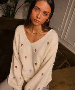 FLORIANE EMBROIDERY KNIT - OFFWHITE
