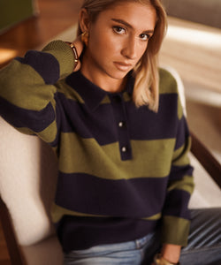 AVA STRIPED POLO - GREEN/NAVY