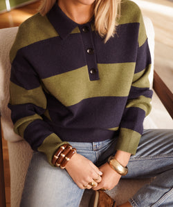 AVA STRIPED POLO - GREEN/NAVY