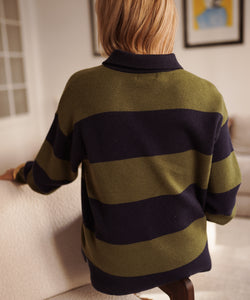 AVA STRIPED POLO - GREEN/NAVY