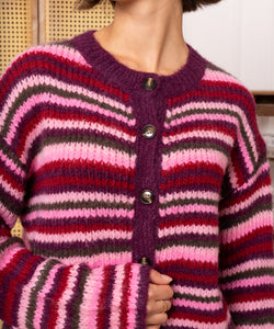 ROSEY STRIPED CARDIGAN - BORDEAUX