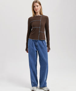 NOUS SOMMES LABELS | SHANNIE LS TOP - BROWN & LIGHT BLUE