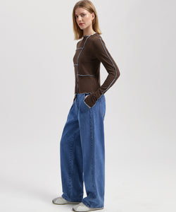 NOUS SOMMES LABELS | SHANNIE LS TOP - BROWN & LIGHT BLUE