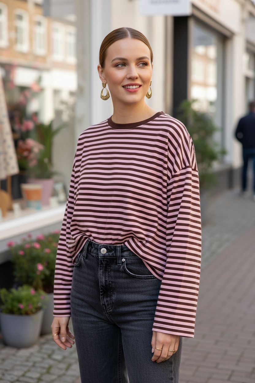 SAMMIE STRIPED SHIRT - BROWN / PINK