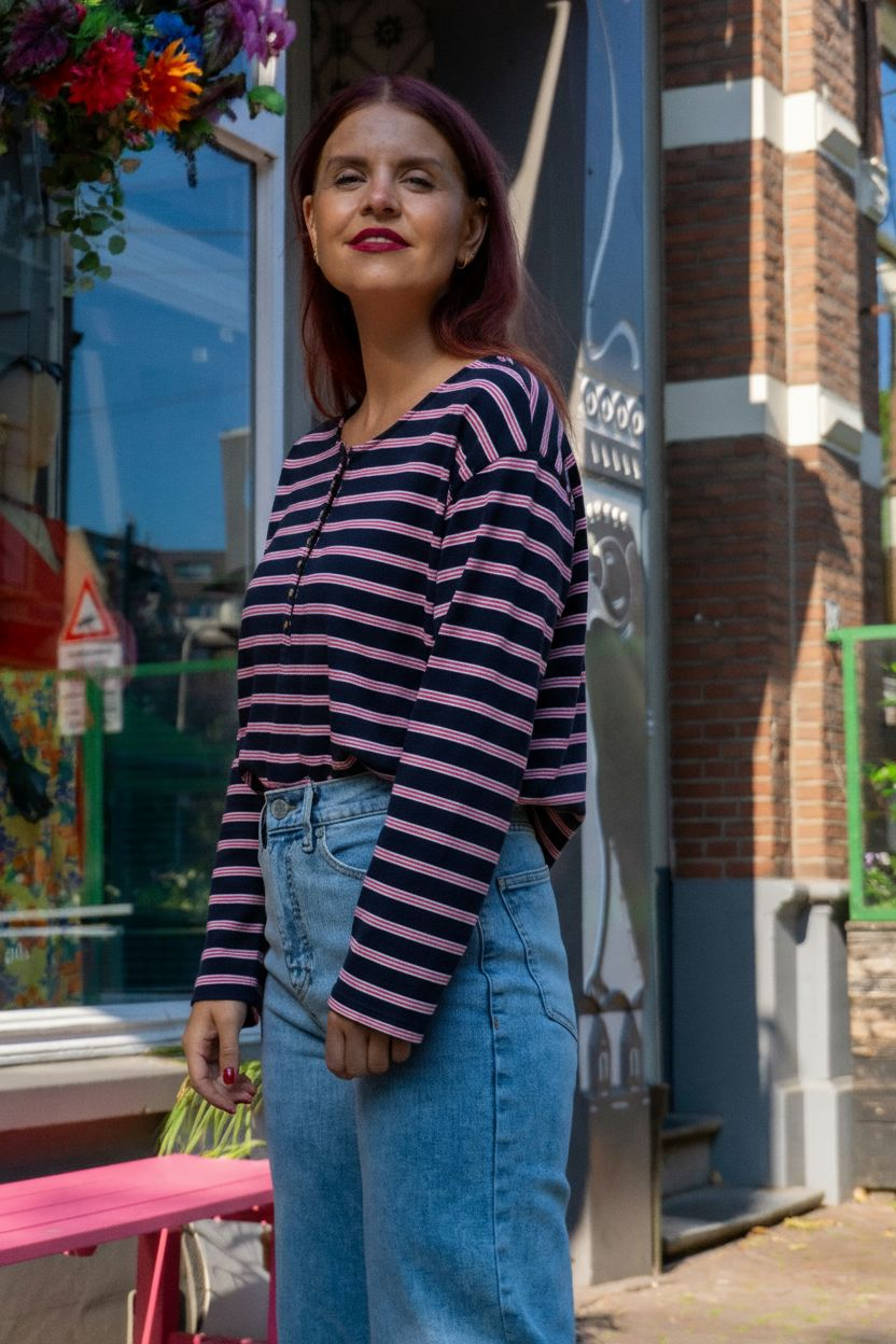 BONJOUR STRIPED SHIRT - NAVY/PINK