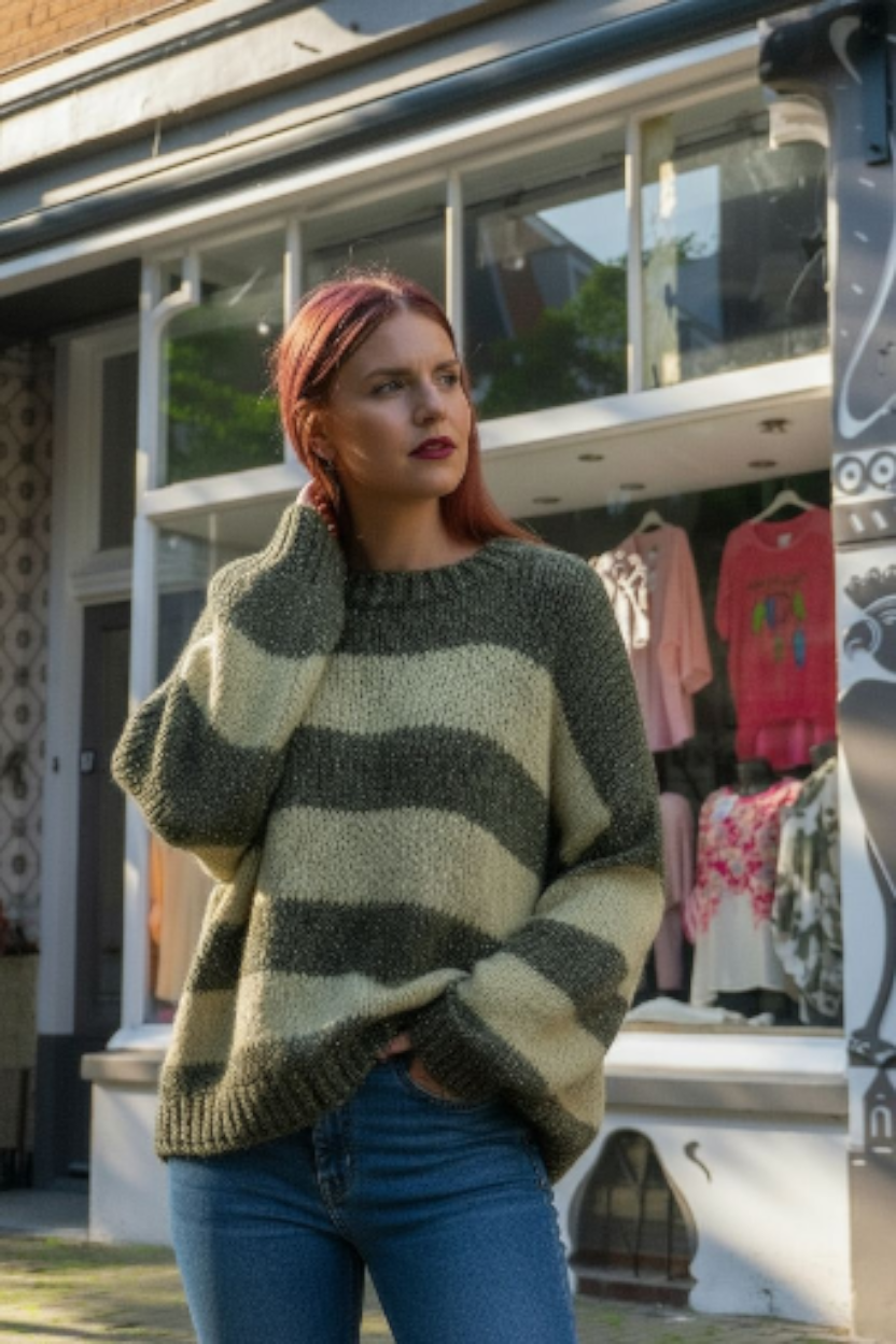 SAYRA LUREX STRIPED KNIT - KAKI