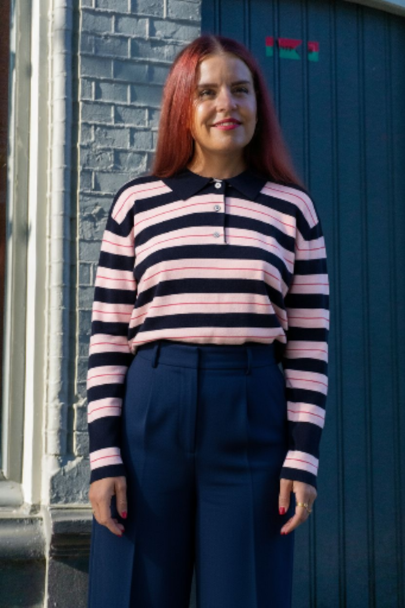 JOELLA STRIPED POLO - NAVY/PINK