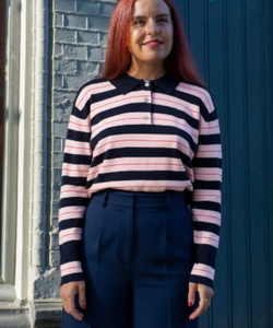 JOELLA STRIPED POLO - NAVY/PINK
