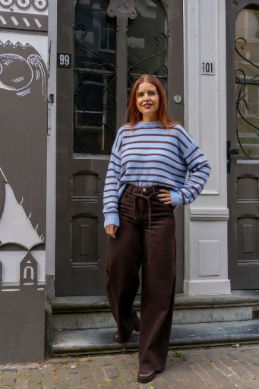 AYLA STRIPED KNT - BLUE/BROWN