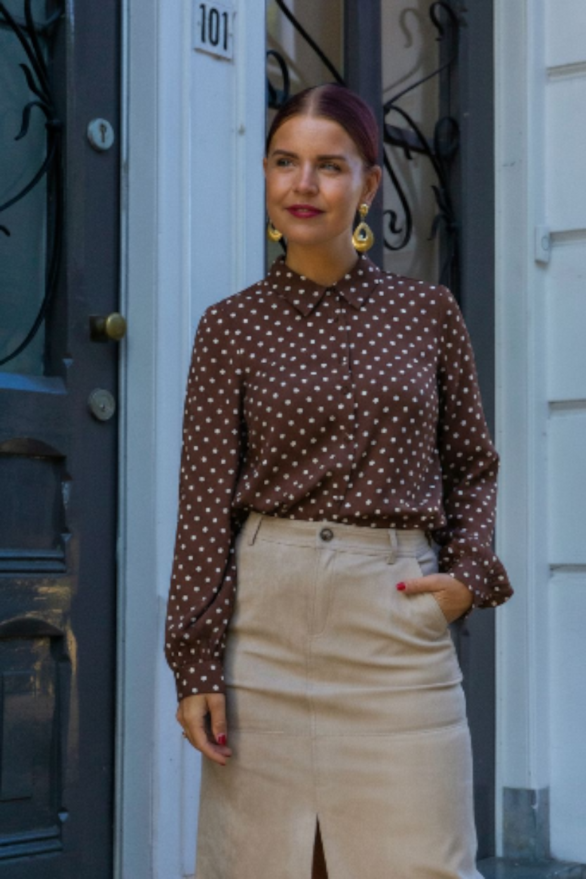 SASJA POLKA DOT BLOUSE - BROWN