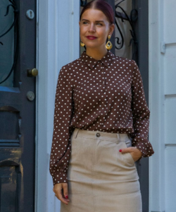 SASJA POLKA DOT BLOUSE - BROWN