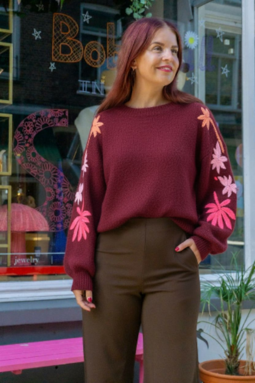 QUINN EMBROIDERY KNIT - BORDEAUX