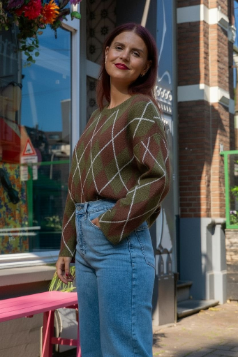 DIAMOND KNIT - GREEN/BROWN