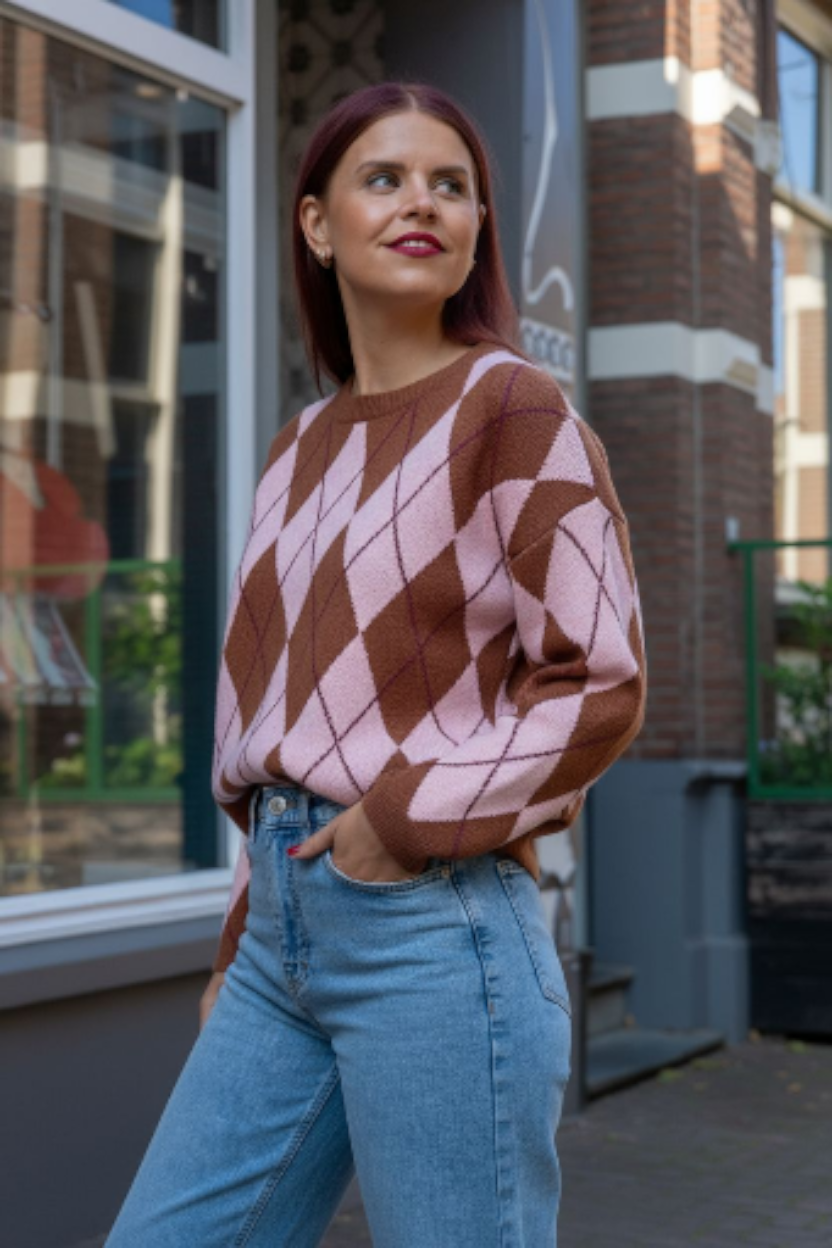 DIAMOND KNIT - PINK/BROWN