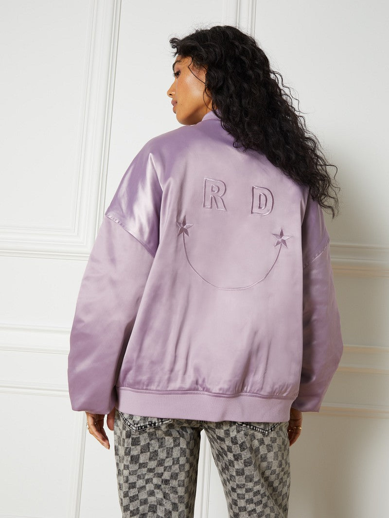 REFINED DEPARTMENT | JADE WOVEN SMILEY BOMBER - SOFT PINK