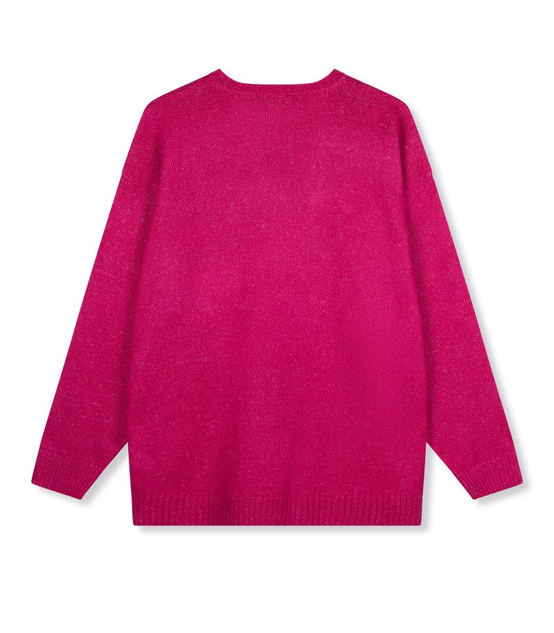 REFINED DEPARTMENT | FAYEN KNITTED SMILEY SWEATER - RASPBERRY