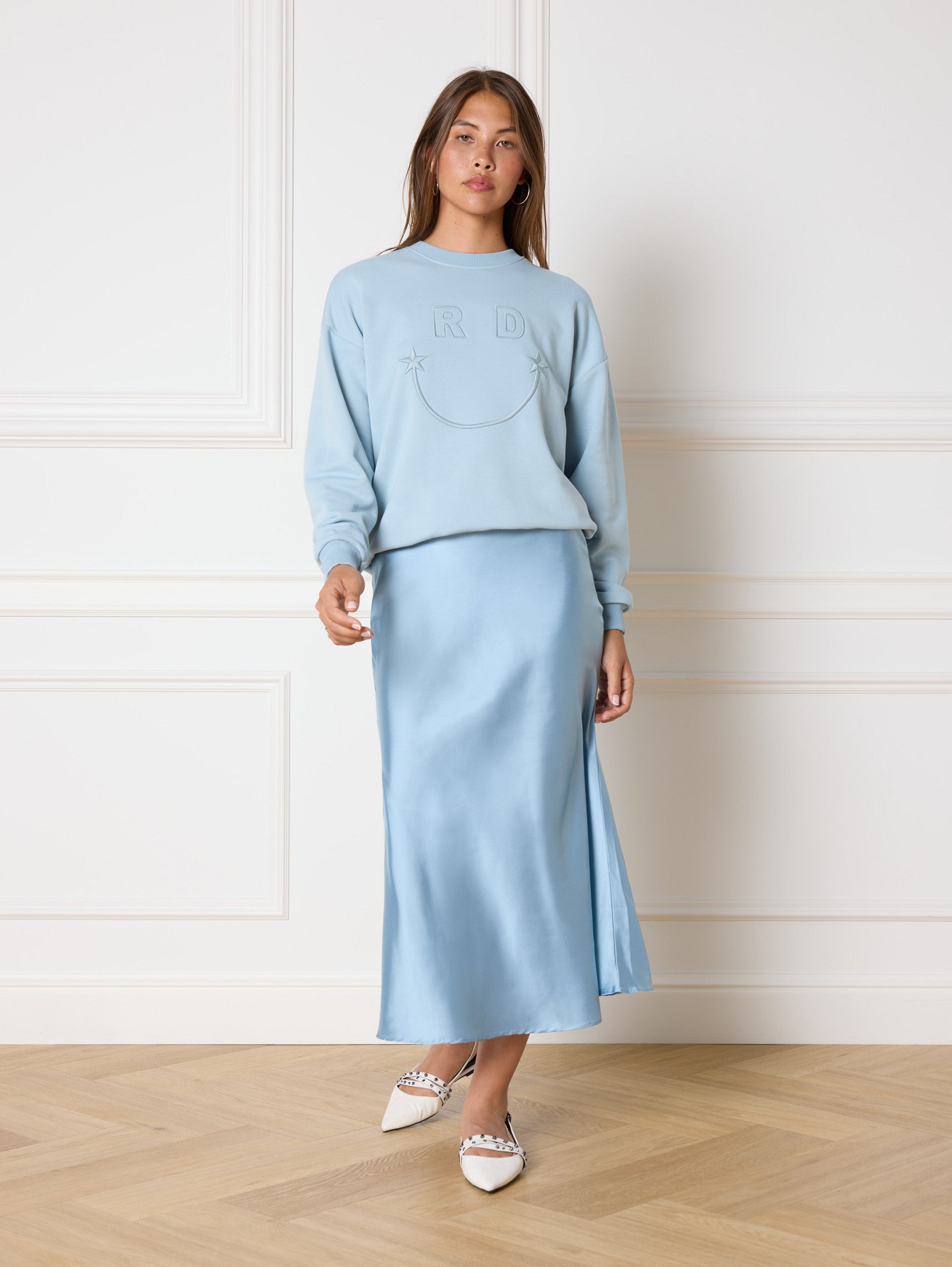 REFINED DEPARTMENT | AUDREY SATIN SKIRT - LIGHT BLUE