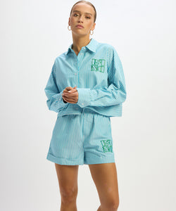 REFINED DEPARTMENT | ROSEMARY CROPPED BLOUSE JACKET - TURQUOISE