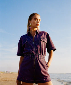 REFINED DEPARTMENT | KATE JEANS JUMPSUIT - PURPLE