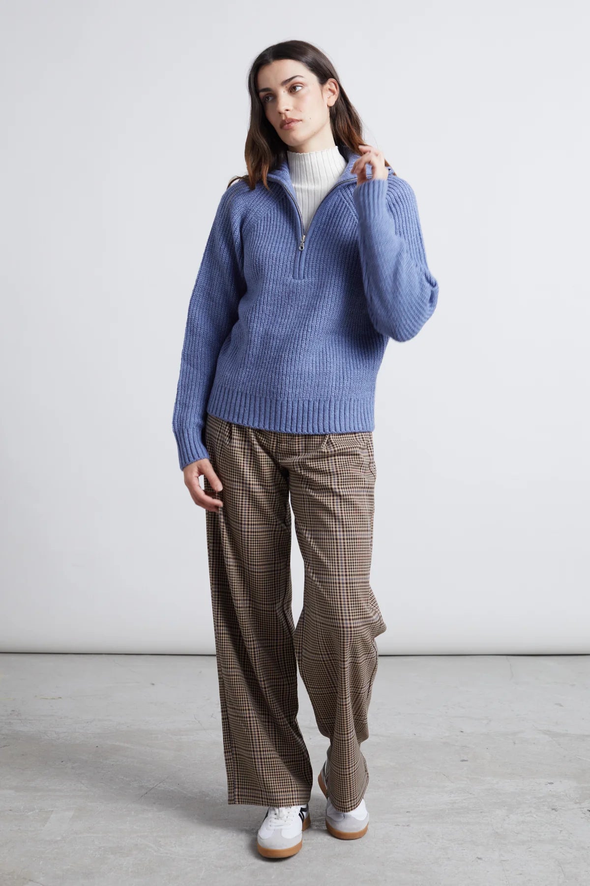 ZIPPER KNITTED PULLOVER - BLUE