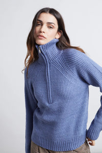 ZIPPER KNITTED PULLOVER - BLUE