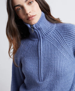 ZIPPER KNITTED PULLOVER - BLUE