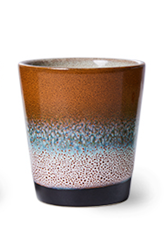 HKliving | 70'S RISTRETTO MUGS - GOOD VIBES BROWN/ OCEAN BLUE