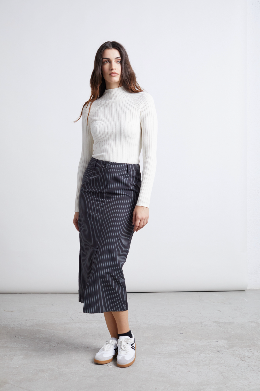 PINSTRIPE MIDI SKIRT - GREY