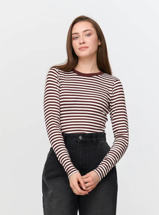 STRIPE LS TOP - BORDEAUX