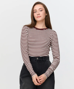STRIPE LS TOP - BORDEAUX