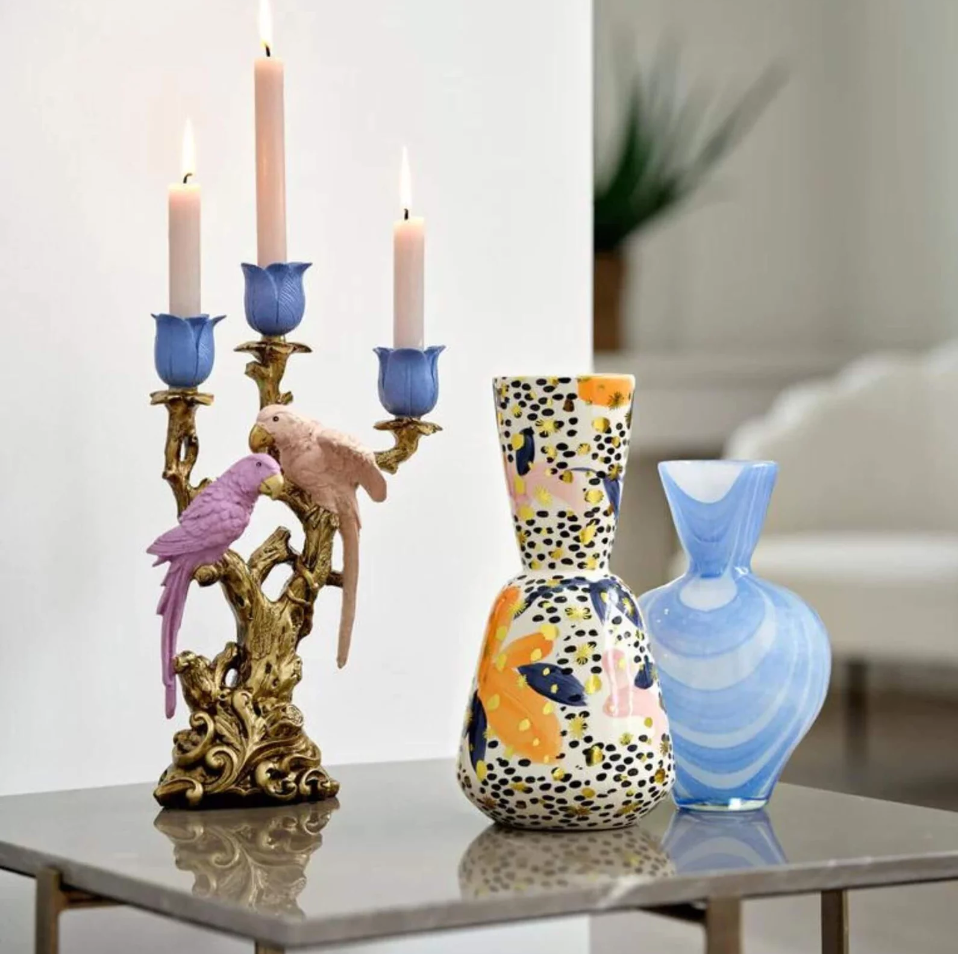 BAHNE & CO | CANDLE HOLDER  WITH BIRDS - MULTI
