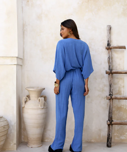 BERAWA LUXE | JODIE WRAP 3/4 TOP - MEDITERRANEAN BLUE