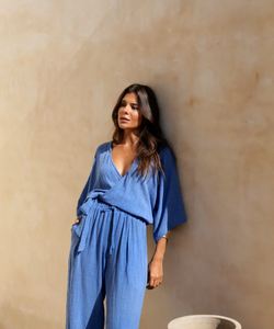 BERAWA LUXE | JODIE WRAP 3/4 TOP - MEDITERRANEAN BLUE